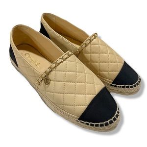 CHANEL Quilted Espadrille Beige and Black Sz 10